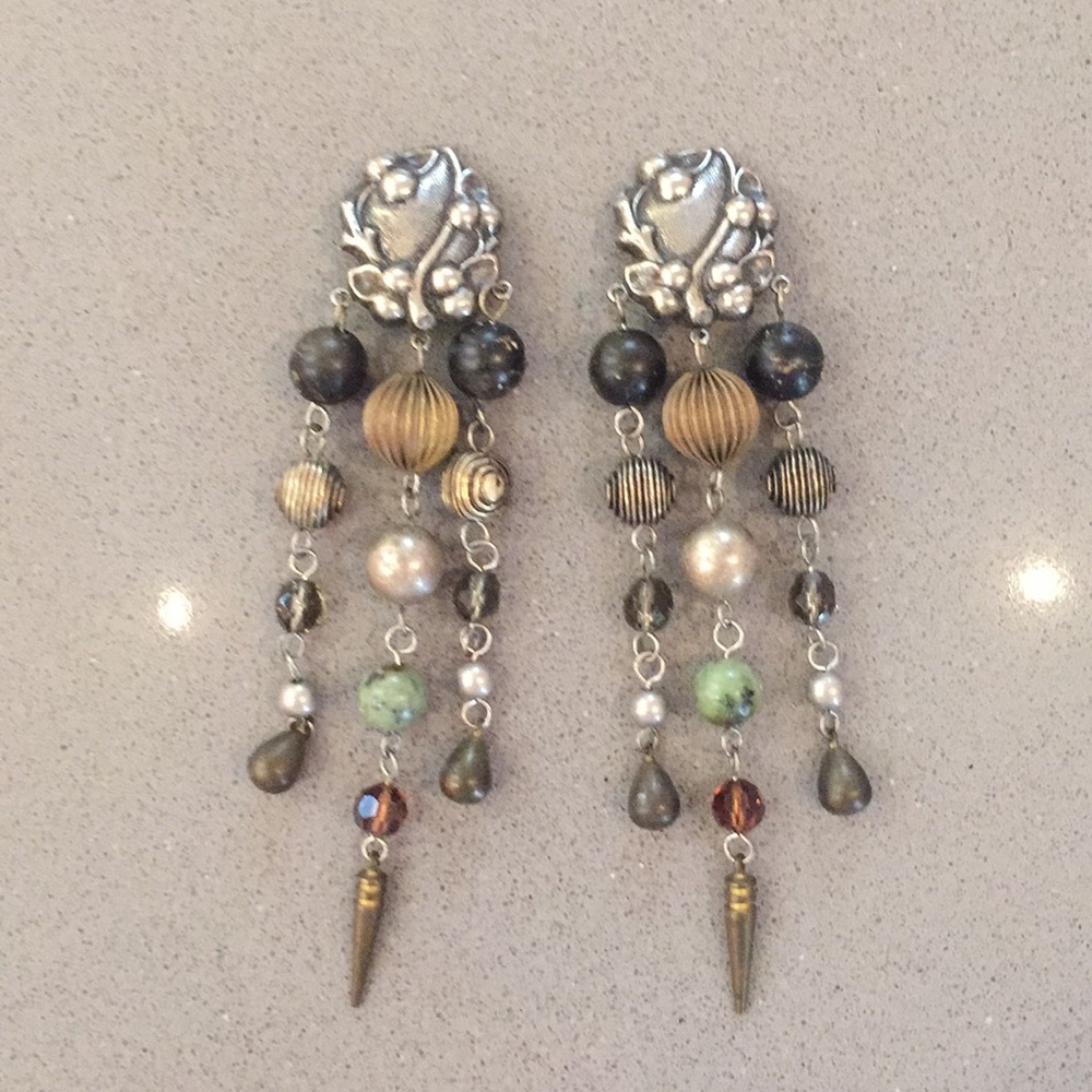 Clip chandelier earrings with crystals, stones